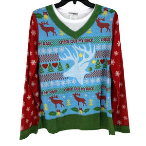 Faux Real Check Out My Rack Deer Photo Ugly Christmas Print Shirt Womens Sz L